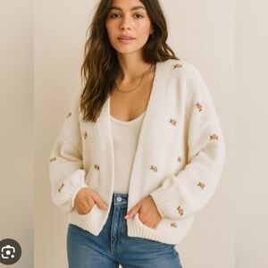 FANM  MON WINTER BLOOM PINK ROSE Wool Cardigan